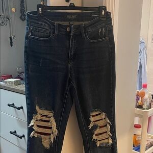 Judy Blue Women's Ripped Dark Blue Boyfriend Jeans